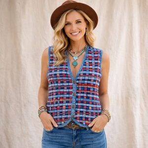 Koret City Blues Vintage Patchwork Woven Denim Vest Americana Size L